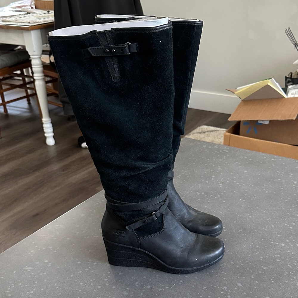 UGG Black Suede Wedge Boots